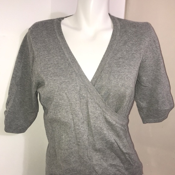 Reitmans Stone Grey V-Neck Stretchy Nylon Sweater - Picture 4 of 7